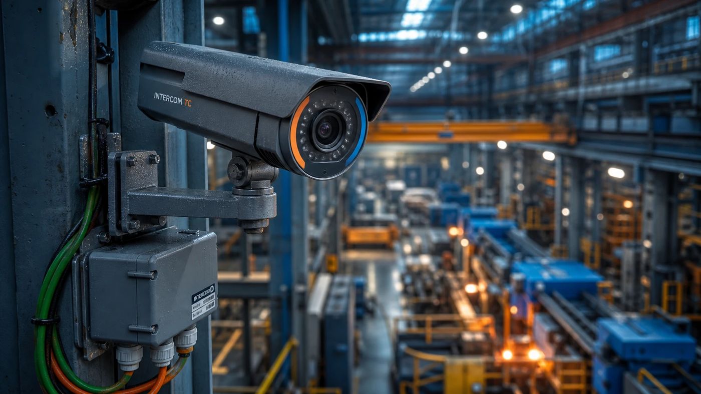 Cámara CCTV INTERCOM TC instalada en una planta industrial
