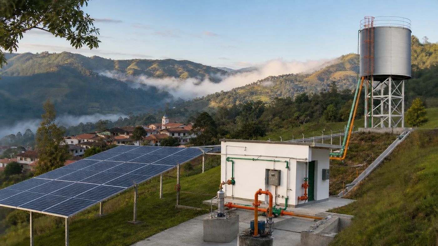 Sistema fotovoltaico INTERCOM TC energizando un acueducto rural